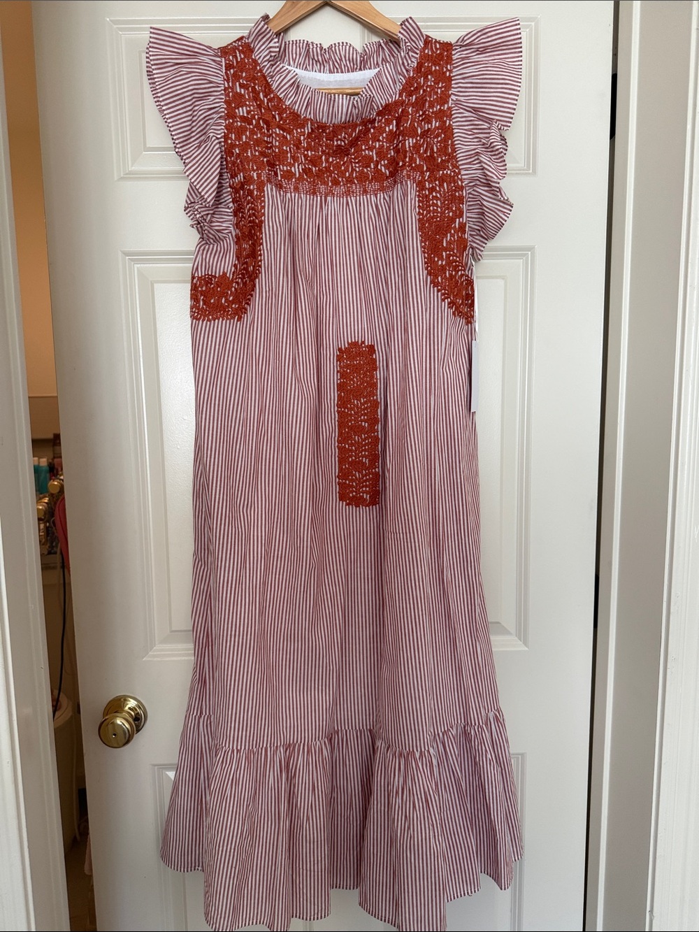 J Marie Schafer Midi dress burnt orange Dress with Embroidered Detail